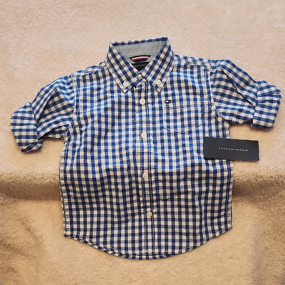 Tommy Hilfiger Kids Blue and White Plaid Shirt